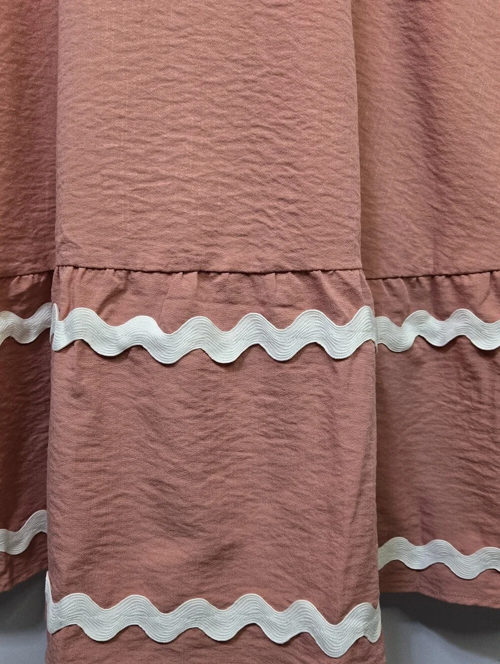 PRETTY GATDEN Size S Cottagecore Rustic Coral Maxi Dress, White Ric Rac Trim NWT - Picture 10 of 11